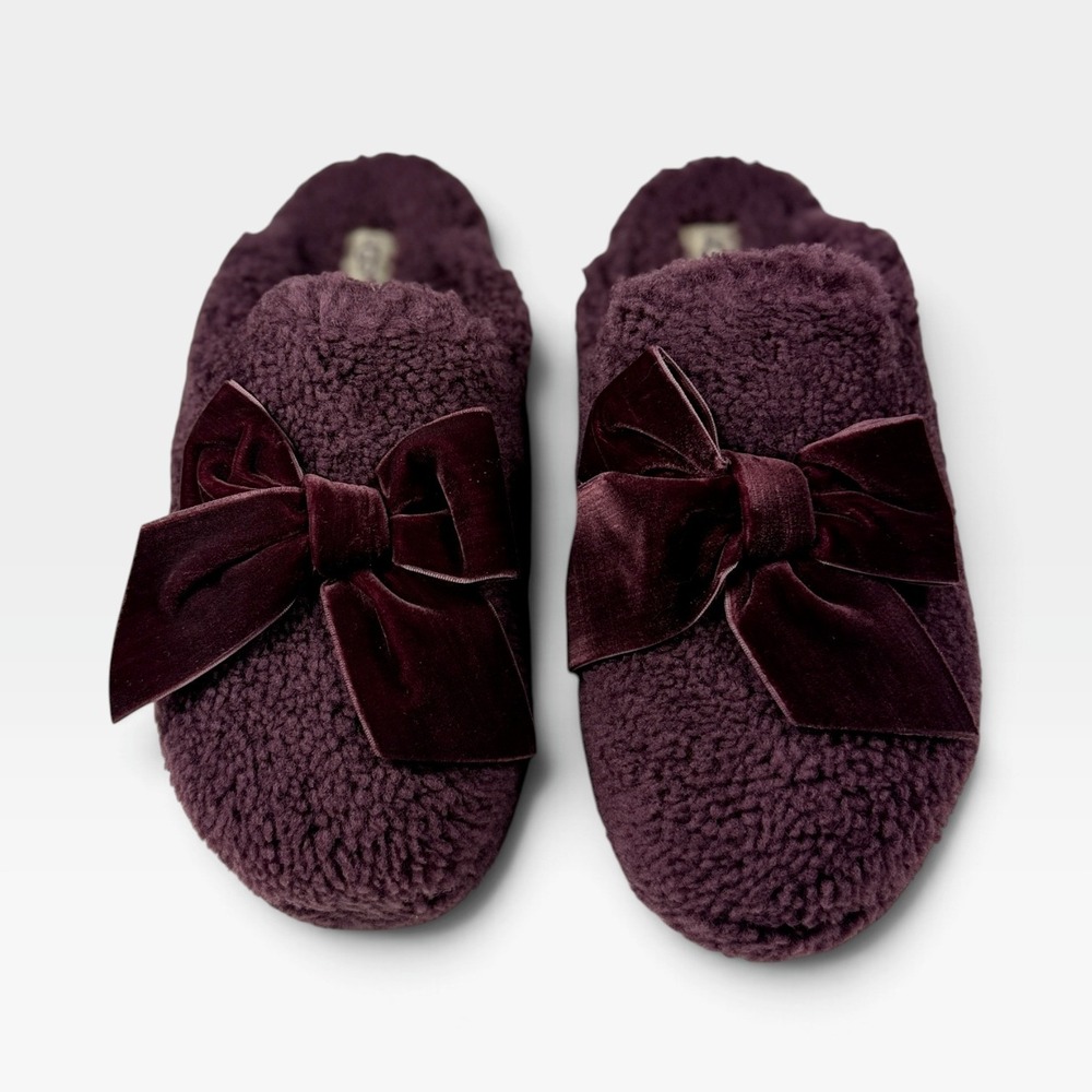 UGG W Addison Velvet Bow Slipper Womens 10 Port Burgundy Sherpa 1098169 NEW